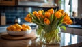 Vibrant tulip bouquet brings nature indoors for fresh home decoration generated by AI