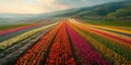 Vibrant Tulip Fields at Sunset