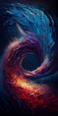 Vibrant Turbulence: Exploring the Depths of a Swirling Red and Blue Wave with Torn Edges