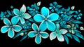 vibrant turquoise and white flowers with glittering centers