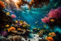 A vibrant underwater coral garden, with schools of tropical fish and swaying anemones in a dazzling display of marine life Royalty Free Stock Photo