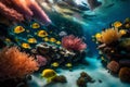 A vibrant underwater coral garden, with schools of tropical fish and swaying anemones in a dazzling display of marine life Royalty Free Stock Photo
