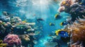 Vibrant underwater coral reef scene with diverse marine life