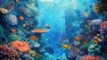 Vibrant underwater coral reef scene with diverse marine life