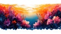 Vibrant Underwater Coral Reef Sunset Painting Royalty Free Stock Photo