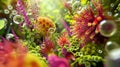 Vibrant Underwater Flora with Bubbles Macro Photography