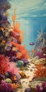 Colorful Underwater Painting With Fish And Corals