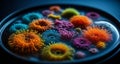 Vibrant underwater life captured in a circular frame