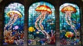 Vibrant Underwater Marine Life Stained Glass Window Royalty Free Stock Photo