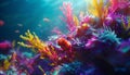 Vibrant underwater plant, a colorful coral reef in motion