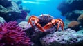 Vibrant Underwater Scene With Crab On Coral And Rocks