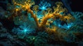 Luminous Underwater Seaweed: Vibrant Teal and Gold Aquatic Plants Royalty Free Stock Photo