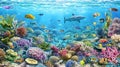 Vibrant Underwater Seascape with Tropical Fish and Coral Reefs Royalty Free Stock Photo