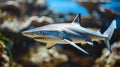 Vibrant underwater wildlife majestic shark in the deep blue ocean habitat, nature outdoor sea scene