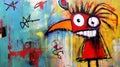 Scary Red Bird: An Abstract Painting In Humorous Graffiti Style