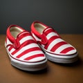 Vibrant Vans Slip Ons With White And Red Striped Pattern