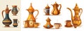 Colorful Collection of Decorative Coffee and Tea Pots with Cups Royalty Free Stock Photo