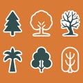 Set of Flat Design Tree stickers Icons and Silhouettes Royalty Free Stock Photo