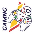 Gaming controller outline illustration with bold text and colorful buttons Royalty Free Stock Photo