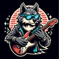 Cool Wolf Rockstar Playing Electric Guitar Royalty Free Stock Photo