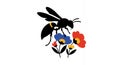 Black Bee with Yellow Stripe on Colorful Stylized Flowers Illustration Royalty Free Stock Photo