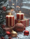 Christmas Illustration with Candles and Gift Boxes Royalty Free Stock Photo