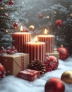 Christmas Illustration with Candles and Gift Boxes Royalty Free Stock Photo