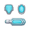 Futuristic Game Assets Set: Sci-Fi Shield, Armor, and Energy Potion Royalty Free Stock Photo