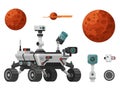 Mars Rover and Space Exploration Elements Vector Set Royalty Free Stock Photo
