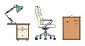 Office Workspace Elements Vector Illustration Set Royalty Free Stock Photo