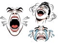 Human Emotions: Screaming, Laughing, and Crying Faces Vector Set Royalty Free Stock Photo