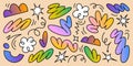 A vibrant vector poster featuring abstract floral shapes, colorful doodles, and groovy patterns. Perfect for retro