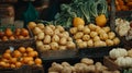 Vibrant vegetables like squash, potatoes, and carrots on display at a stall. Royalty Free Stock Photo