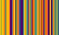 Vibrant vertical stripes in bold orange, yellow, teal, and purple create a dynamic, playful pattern