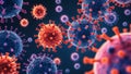 Vibrant View of Viruses Engaging With Red Cells Highlighting Cellular Interactions Under a Microscope