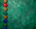 Vibrant Vintage Military Medal Array on Distressed Green Textured Backdrop with Copyspace for Memorial or Veterans Day