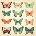 Vibrant Vintage Retro Butterflies T-Shirt Design