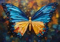 Vibrant Visions: A Bold Impasto Butterfly with Blue and Yellow W