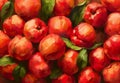 Vibrant Visions: A Closeup of Red Apples on a Round Table, Paint