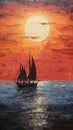 Vibrant Visions: An Impressionist\'s Gypsy Sunset at Sea