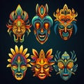 Vibrant Visions: A Kaleidoscope of Colorful Tribal Masks Royalty Free Stock Photo