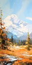 Vibrant Vistas: A Blurred Canvas of Snowy Peaks and Fall Foliage