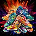 Vibrant and Visually Striking Collection of Shoes in Kaleidoscope Art Style