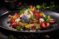 Vibrant vitamin-packed fresh salad with strawberries, microgreens, and mozzarella