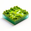 Vibrant Voxel Art Glass Sculpture: Green Landscape With Pond Royalty Free Stock Photo