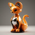 Vibrant Vray Tracing: A Cartoonish Cat Statue With Monochromatic Color Scheme