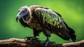 Vibrant Vulture On Wood Branch With Green Background