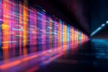A vibrant wall of colorful digital code stretches into a dark, reflective space Royalty Free Stock Photo