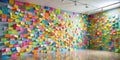 A vibrant wall covered in numerous colorful adhesive notes, creating a dynamic and stimulating visual experience in a modern Royalty Free Stock Photo
