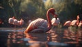 Vibrant water bird wading in multi colored pond at sunset generated by AI Royalty Free Stock Photo